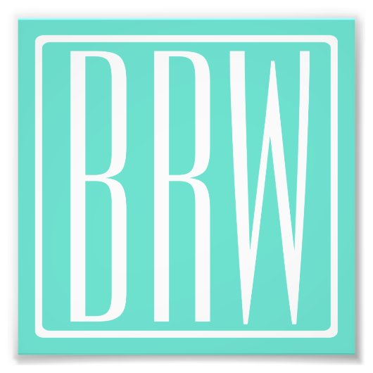 Bloed modern 3 Initialen monogram | White on Aqua Foto Afdruk (Voorkant)