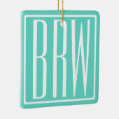 Bloed modern 3 Initialen monogram | White on Aqua Keramisch Ornament (Rechts)