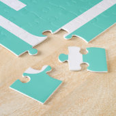 Bloed modern 3 Initialen monogram | White on Aqua Legpuzzel (Zijkant)