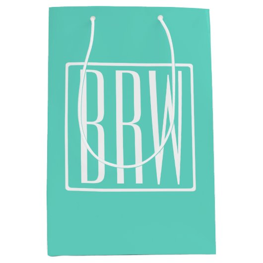 Bloed modern 3 Initialen monogram | White on Aqua Medium Cadeauzakje (Voorkant)
