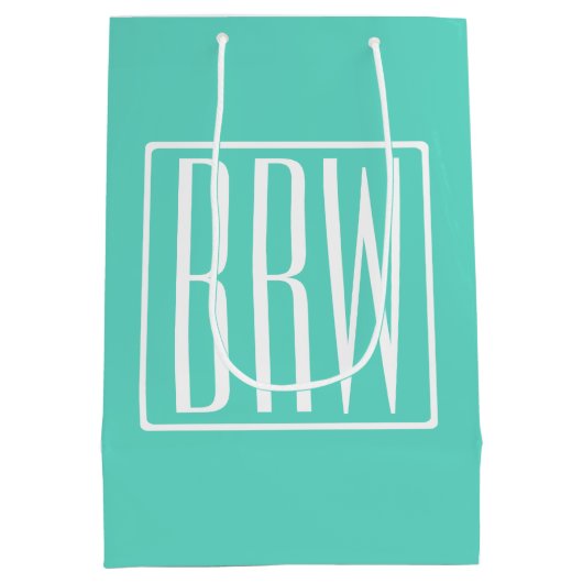 Bloed modern 3 Initialen monogram | White on Aqua Medium Cadeauzakje (Achterkant)
