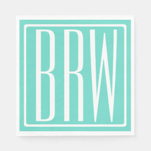 Bloed modern 3 Initialen monogram   White on Aqua Servetten