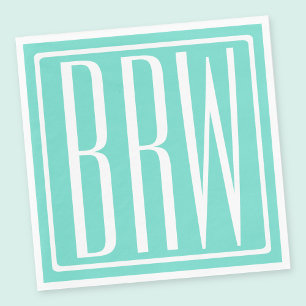 Bloed modern 3 Initialen monogram   White on Aqua Servetten