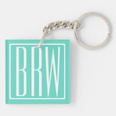 Bloed modern 3 Initialen monogram | White on Aqua Sleutelhanger (Achterkant)