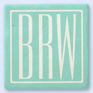 Bloed modern 3 Initialen monogram   White on Aqua Stenen Onderzetter
