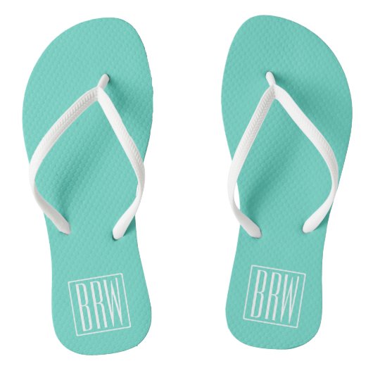 Bloed modern 3 Initialen monogram | White on Aqua Teenslippers (Voetbed)