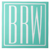 Bloed modern 3 Initialen monogram | White on Aqua Tegeltje (Voorkant)