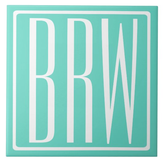 Bloed modern 3 Initialen monogram | White on Aqua Tegeltje (Voorkant)