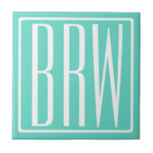 Bloed modern 3 Initialen monogram | White on Aqua Tegeltje (Voorkant)