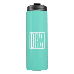 Bloed modern 3 Initialen monogram   White on Aqua Thermosbeker