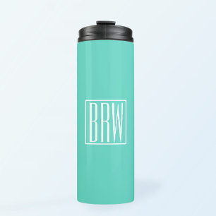 Bloed modern 3 Initialen monogram   White on Aqua Thermosbeker