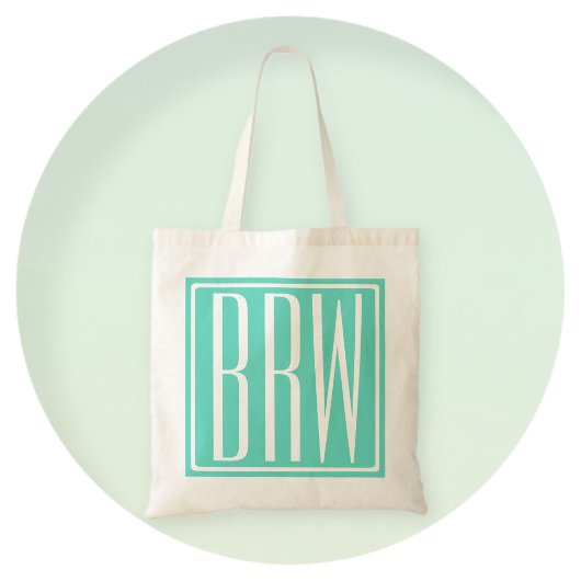 Bloed modern 3 Initialen monogram | White on Aqua Tote Bag
