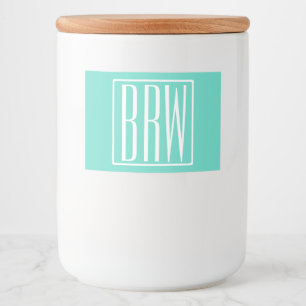 Bloed modern 3 Initialen monogram White on Aqua Voedselcontainer Etiket