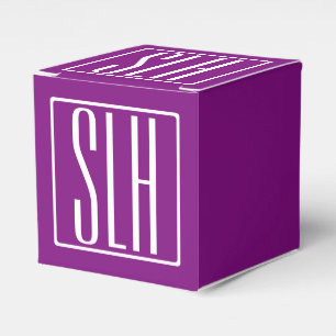 Bloed modern 3 Initialen monogram Wit en Paars Bedankdoosjes