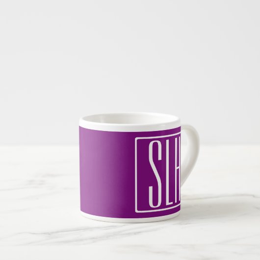 Bloed modern 3 Initialen monogram | Wit en Paars Espresso Kop (Voorkant rechts)