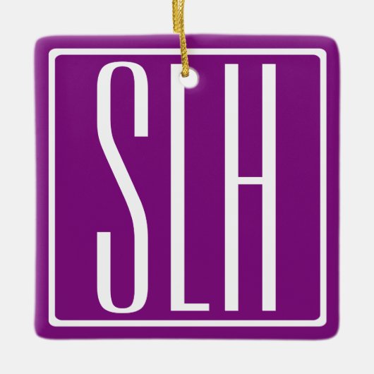 Bloed modern 3 Initialen monogram | Wit en Paars Keramisch Ornament (Voorkant)