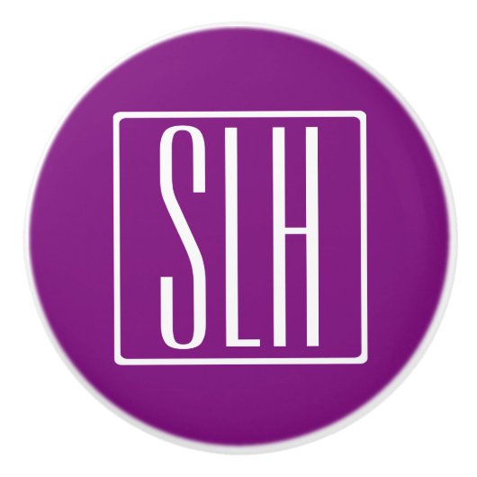 Bloed modern 3 Initialen monogram | Wit en Paars Keramische Knop (Voorkant)