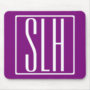 Bloed modern 3 Initialen monogram   Wit en Paars Muismat