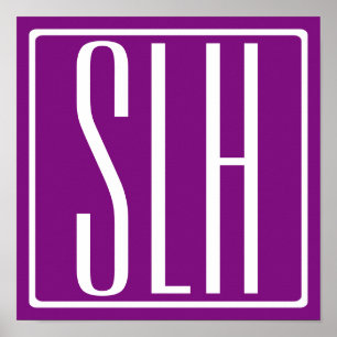 Bloed modern 3 Initialen monogram   Wit en Paars Poster