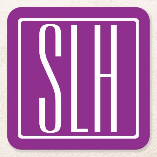 Bloed modern 3 Initialen monogram | Wit en Paars Vierkante Kartonnen Onderzetter (Voorkant)