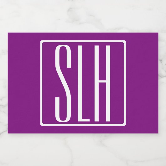 Bloed modern 3 Initialen monogram | Wit en Paars Voedselcontainer Etiket (Enkel label)