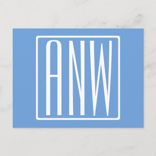 Bloed modern 3 Initialen monogram | Zacht blauw Briefkaart (Voorkant)