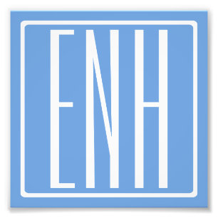 Bloed modern 3 Initialen monogram   Zacht blauw Foto Afdruk