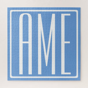 Bloed modern 3 Initialen monogram   Zacht blauw Legpuzzel