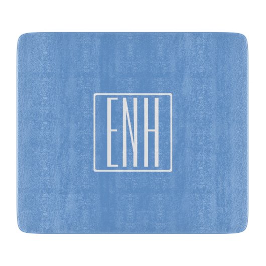 Bloed modern 3 Initialen monogram | Zacht blauw Snijplank (Voorkant)