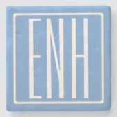 Bloed modern 3 Initialen monogram | Zacht blauw Stenen Onderzetter (Voorkant)