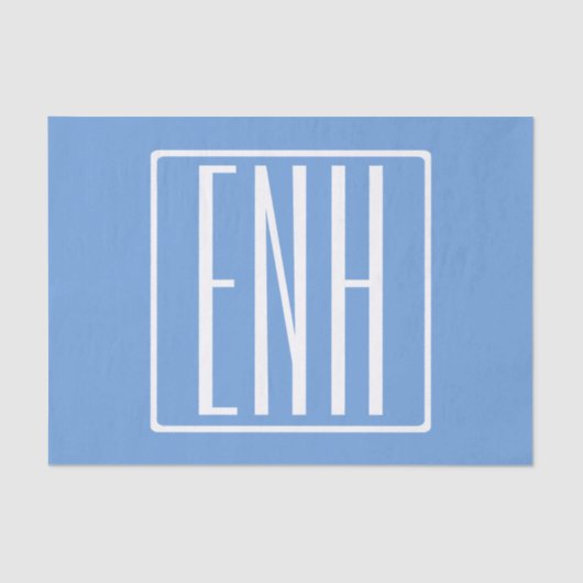 Bloed modern 3 Initialen monogram | Zacht blauw Tissuepapier (Voorkant)