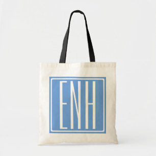 Bloed modern 3 Initialen monogram   Zacht blauw Tote Bag