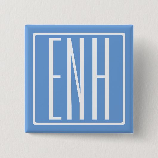 Bloed modern 3 Initialen monogram | Zacht blauw Vierkante Button 5,1 Cm (Voorkant)