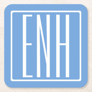 Bloed modern 3 Initialen monogram   Zacht blauw Vierkante Kartonnen Onderzetter