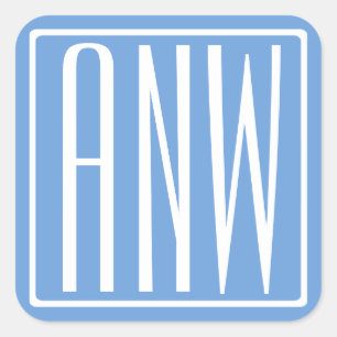 Bloed modern 3 Initialen monogram Zacht blauw Vierkante Sticker