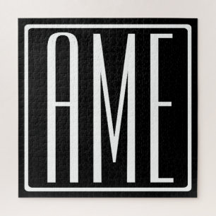 Bloed modern 3 Initialen monogram   Zwart wit Legpuzzel