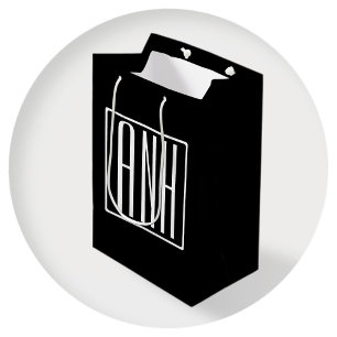 Bloed modern 3 Initialen monogram Zwart wit Medium Cadeauzakje