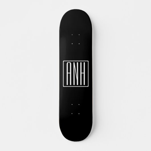 Bloed modern 3 Initialen monogram | Zwart wit Skateboard (Voorkant)