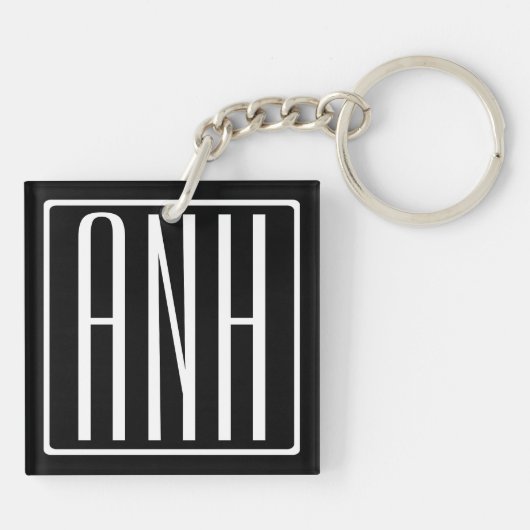 Bloed modern 3 Initialen monogram | Zwart wit Sleutelhanger (Achterkant)
