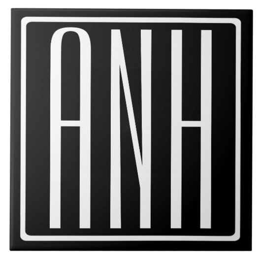 Bloed modern 3 Initialen monogram | Zwart wit Tegeltje (Voorkant)