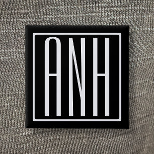 Bloed modern 3 Initialen monogram   Zwart wit Vierkante Button 5,1 Cm