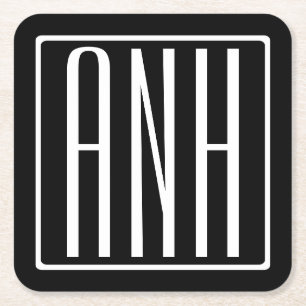 Bloed modern 3 Initialen monogram   Zwart wit Vierkante Kartonnen Onderzetter