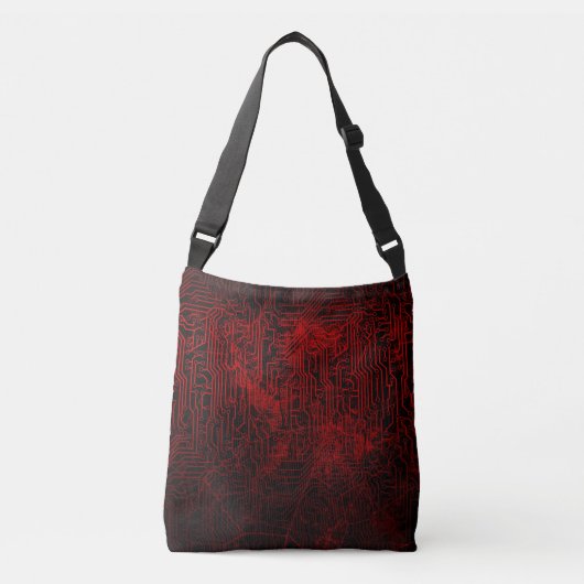 Bloed Red Circuit Board Pattern op Grunge Texture Crossbody Tas (Voorkant)