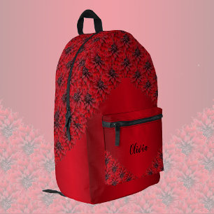 Bloed rode dahlia's in gotische stijl, personalise bedrukte rugzak