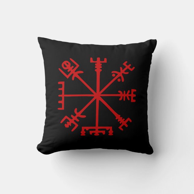 Bloed Rode Vegvísir (het Kompas van Viking) Kussen (Voorkant)