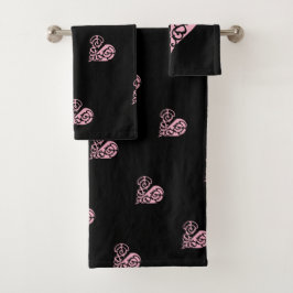 Bloed roze en zwarte Filigree Heart Towel Set Bad Handdoek