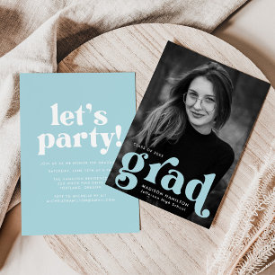 Bloed Typografie Sky Blue Photo Graduparty Kaart