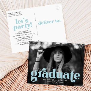 Bloed Typografie Sky Blue Photo Graduparty Uitnodiging Briefkaart