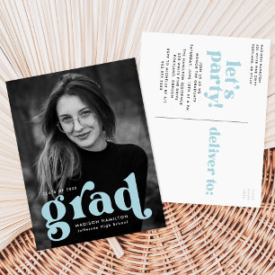 Bloed Typografie Sky Blue Photo Graduparty Uitnodiging Briefkaart