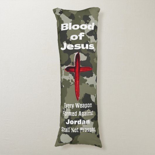 Bloed van Jezus Groene Camo Gepersonaliseerd gebed Lichaamskussen (Voorkant Verticaal)